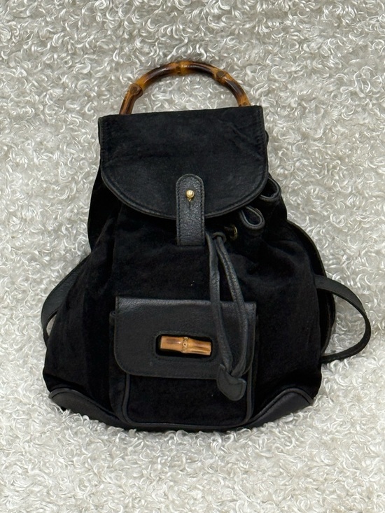 Gucci Handbags - Gucci Mini Bamboo Backpack in Black Suede Leather